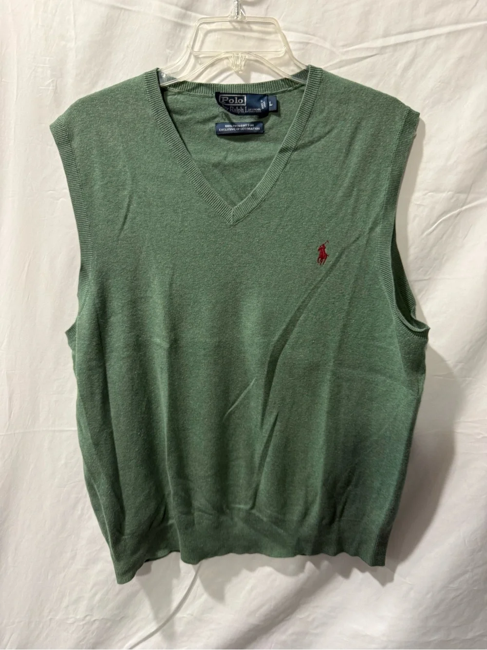 Polo by Ralph Lauren Green V-Neck Sweater Vest with Red Logo